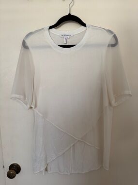 BCBGeneration Sheer White Layered Short Sleeve Top size M